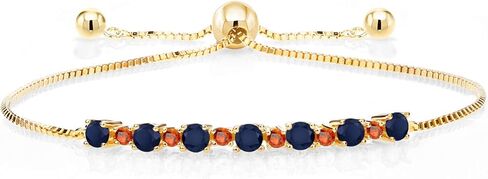 Gem Stone King 1.03 Ct Blue Sapphire Orange Sapphire 18K Yellow Gold Plated Silver Adjustable Tennis Bracelet for Women Up to 9 Inch in Saudi Arabia