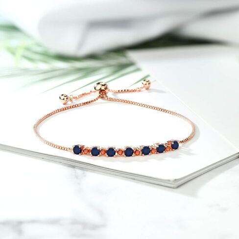 Gem Stone King 1.03 Ct Blue Sapphire Orange Sapphire 18K Yellow Gold Plated Silver Adjustable Tennis Bracelet for Women Up to 9 Inch in Saudi Arabia