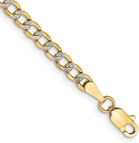 Diamond2Deal 14k Yellow Gold 3.4mm Semi-Solid with Rhodium Pav‚ Curb with Lobster Clasp Bracelet for Mom in Saudi Arabia