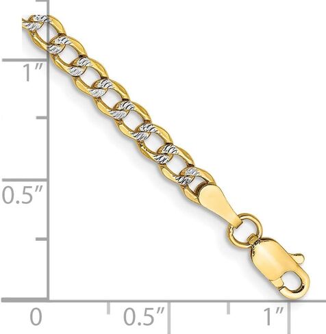 Diamond2Deal 14k Yellow Gold 3.4mm Semi-Solid with Rhodium Pav‚ Curb with Lobster Clasp Bracelet for Mom in Saudi Arabia