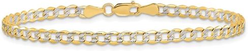 Diamond2Deal 14k Yellow Gold 3.4mm Semi-Solid with Rhodium Pav‚ Curb with Lobster Clasp Bracelet for Mom in Saudi Arabia