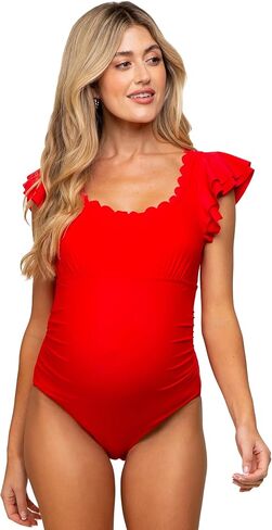 PinkBlush Scalloped Neck Ruffle Shoulder Maternity One-Piece Swimsuit in Kuwait