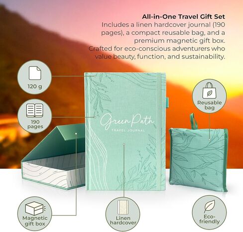 Travel Journal Gift Set for Women – Sustainable Linen Hardcover Notebook with Magnetic Keepsake Box & Reusable Bag, 190 Pages (120 GSM), 6x9 Eco-Friendly Travel Gift in Saudi Arabia