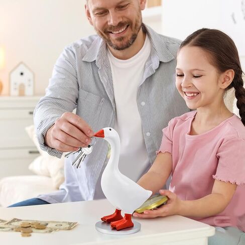مكتب أوزة 7 بوصات حامل مفتاح أوزة مغناطيسي من الراتنج تمثال بطة أوزة سطح مكتب صغير لديكور المنزل (اللون: أبيض) in Kuwait