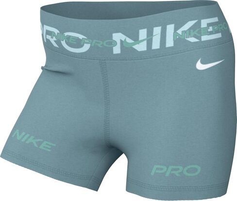 Nike Pro Women's Mid-Rise 3" Graphic Biker Shorts (Denim Turquoise/Glacier Blue/Green Frost/White, FV7838-464) Size X-Large in Saudi Arabia