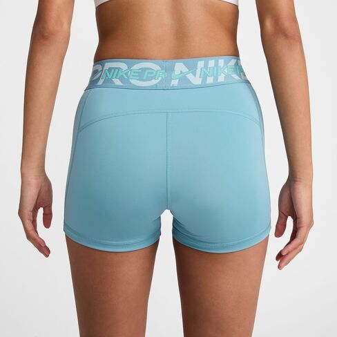 Nike Pro Women's Mid-Rise 3" Graphic Biker Shorts (Denim Turquoise/Glacier Blue/Green Frost/White, FV7838-464) Size X-Large in Saudi Arabia
