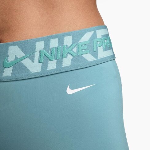Nike Pro Women's Mid-Rise 3" Graphic Biker Shorts (Denim Turquoise/Glacier Blue/Green Frost/White, FV7838-464) Size X-Large in Saudi Arabia