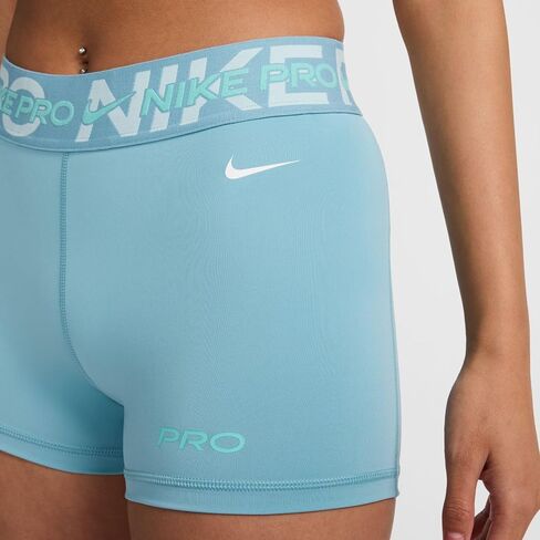 Nike Pro Women's Mid-Rise 3" Graphic Biker Shorts (Denim Turquoise/Glacier Blue/Green Frost/White, FV7838-464) Size X-Large in Saudi Arabia