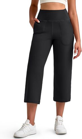 سروال G4Free Barefeel Capri للنساء ناعم على عريض الساق يوجا سروال عالي الخصر كابريس مريح مع جيوب 21 "/23"/25 " in Kuwait