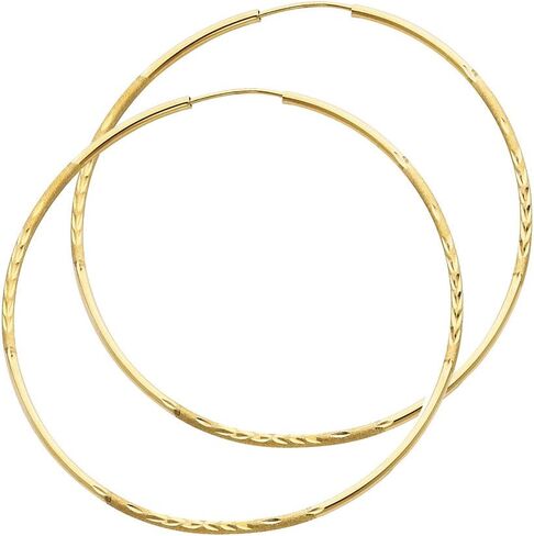 Sonia Jewels 14k Yellow Or White Gold Earrings 1.5mm Bud Diamond-Cut Endless Hoop in Saudi Arabia