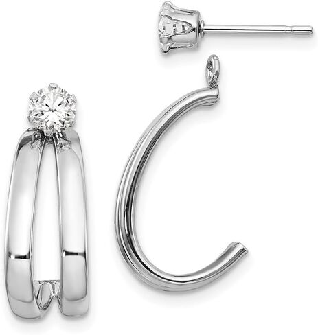 Diamond2Deal 14K White Gold Polished J-Hoop Jackets with 4mm CZ Stud Earrings in Saudi Arabia