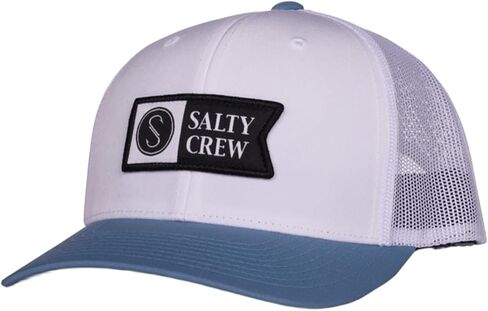 قبعة Salty Crew Pinnacle 2 Retro Trucker باللون الأبيض/الأردوازي مقاس واحد - قبعة بيسبول للجنسين قابلة للتعديل للبالغين قبعة من القطن الفاخر للرياضات الخارجية للرجال والنساء in Saudi Arabia
