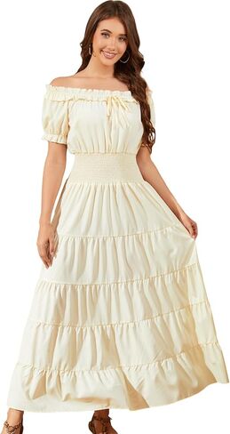 Populus Beige Renaissance Costume Women Medieval Pirate Viking Corset Ruffle Gothic Dress for Halloween in Saudi Arabia
