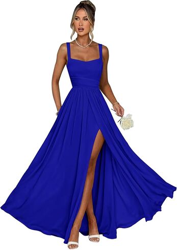 Bridesmaid Dresses for Women Chiffon V-Neck Ruffle Strapless Backless Evening Dresses with Slit in Saudi Arabia