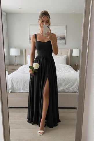 Bridesmaid Dresses for Women Chiffon V-Neck Ruffle Strapless Backless Evening Dresses with Slit in Saudi Arabia