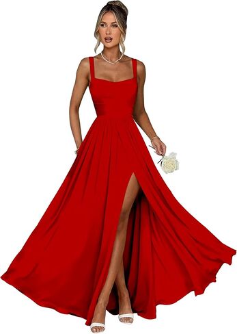 Bridesmaid Dresses for Women Chiffon V-Neck Ruffle Strapless Backless Evening Dresses with Slit in Saudi Arabia