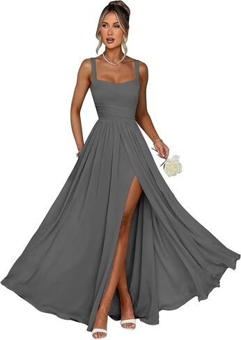 Bridesmaid Dresses for Women Chiffon V-Neck Ruffle Strapless Backless Evening Dresses with Slit in Saudi Arabia