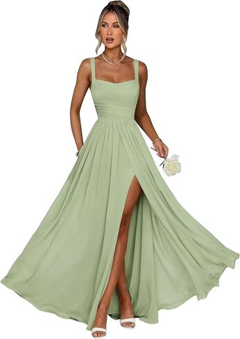 Bridesmaid Dresses for Women Chiffon V-Neck Ruffle Strapless Backless Evening Dresses with Slit in Saudi Arabia