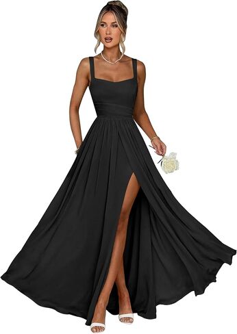 Bridesmaid Dresses for Women Chiffon V-Neck Ruffle Strapless Backless Evening Dresses with Slit in Saudi Arabia