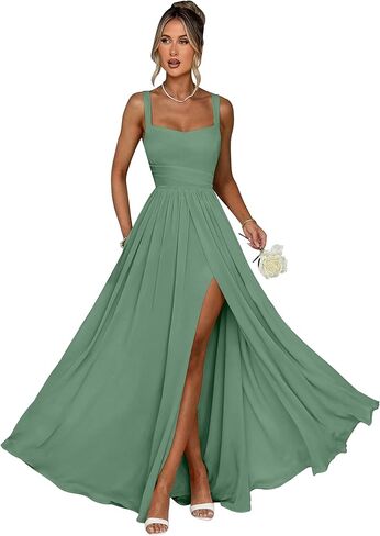 Bridesmaid Dresses for Women Chiffon V-Neck Ruffle Strapless Backless Evening Dresses with Slit in Saudi Arabia
