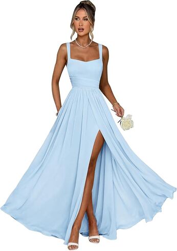 Bridesmaid Dresses for Women Chiffon V-Neck Ruffle Strapless Backless Evening Dresses with Slit in Saudi Arabia