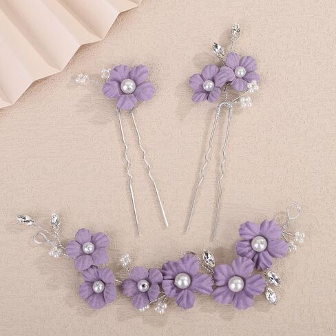 Soft Purple Flower Headband with Hair Pins Petal Pearl Hair Accessories for Wedding Brides Prom Banquet Halloween Costume (Purple, One Size) in Saudi Arabia