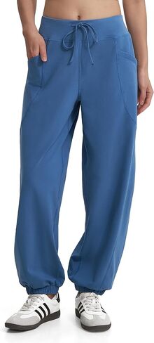 MOOSLOVER Women Baggy Casual Pants Cotton Lightweight Sweatpants Drawstring Mid Waist Athletic Lounge Joggers(XL,Navy Blue) in Kuwait