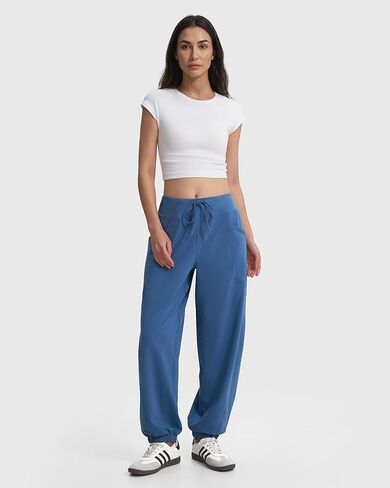 MOOSLOVER Women Baggy Casual Pants Cotton Lightweight Sweatpants Drawstring Mid Waist Athletic Lounge Joggers(XL,Navy Blue) in Kuwait