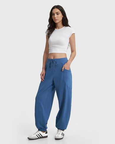 MOOSLOVER Women Baggy Casual Pants Cotton Lightweight Sweatpants Drawstring Mid Waist Athletic Lounge Joggers(XL,Navy Blue) in Kuwait