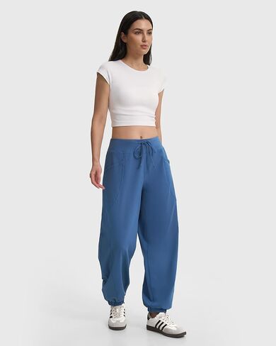 MOOSLOVER Women Baggy Casual Pants Cotton Lightweight Sweatpants Drawstring Mid Waist Athletic Lounge Joggers(XL,Navy Blue) in Kuwait