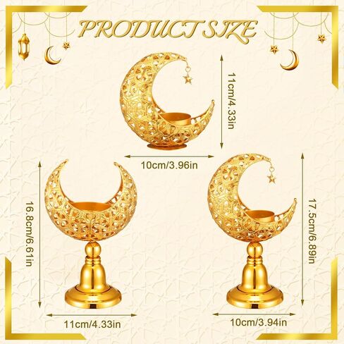 Yungyan 3 Pcs Ramadan Candlestick Holder Eid Mubarak Metal Moon Shape Tealight Candle Holder Ramadan Candle Stand Table Centerpieces for Islamic Party Wedding Festival Gift Decor in Saudi Arabia