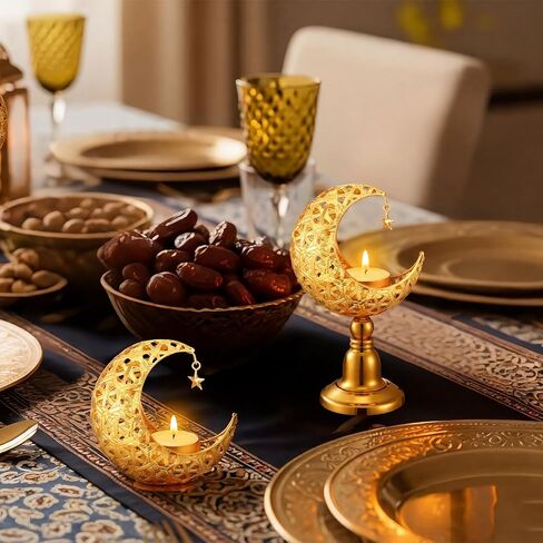 Yungyan 3 Pcs Ramadan Candlestick Holder Eid Mubarak Metal Moon Shape Tealight Candle Holder Ramadan Candle Stand Table Centerpieces for Islamic Party Wedding Festival Gift Decor in Saudi Arabia