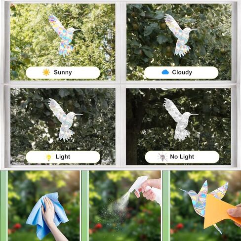 62 قطعة من ملصقات نافذة الطيور، ملصقات نافذة مضادة للتصادمات لإنقاذ الطيور من الضربات، ملصقات باب زجاجي قوس قزح لاصطياد الشمس لمنع ضربات نافذة الطيور in Kuwait