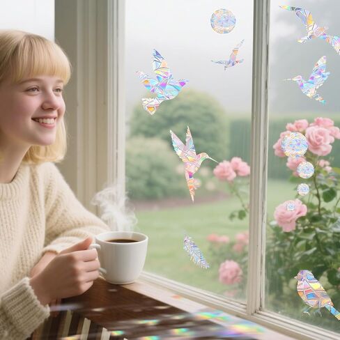 62 قطعة من ملصقات نافذة الطيور، ملصقات نافذة مضادة للتصادمات لإنقاذ الطيور من الضربات، ملصقات باب زجاجي قوس قزح لاصطياد الشمس لمنع ضربات نافذة الطيور in Kuwait