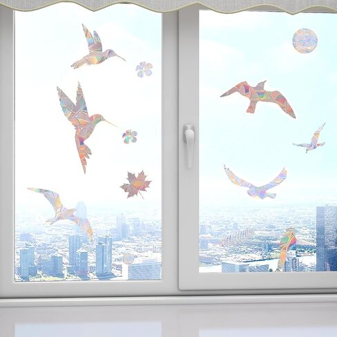 62 قطعة من ملصقات نافذة الطيور، ملصقات نافذة مضادة للتصادمات لإنقاذ الطيور من الضربات، ملصقات باب زجاجي قوس قزح لاصطياد الشمس لمنع ضربات نافذة الطيور in Kuwait