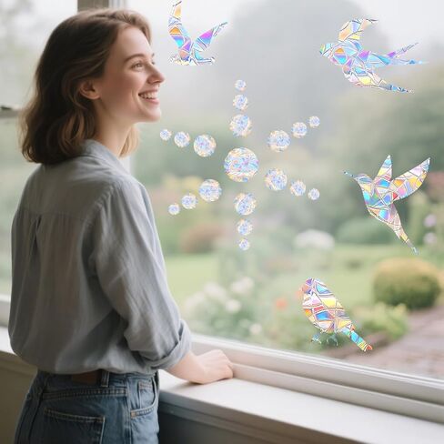 62 قطعة من ملصقات نافذة الطيور، ملصقات نافذة مضادة للتصادمات لإنقاذ الطيور من الضربات، ملصقات باب زجاجي قوس قزح لاصطياد الشمس لمنع ضربات نافذة الطيور in Kuwait