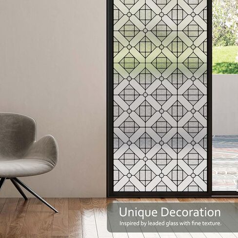 Original Hand-Drawn Leaded Glass Window Privacy Film for Bathroom, 16.93"x84.65", Chapel Frame in Kuwait