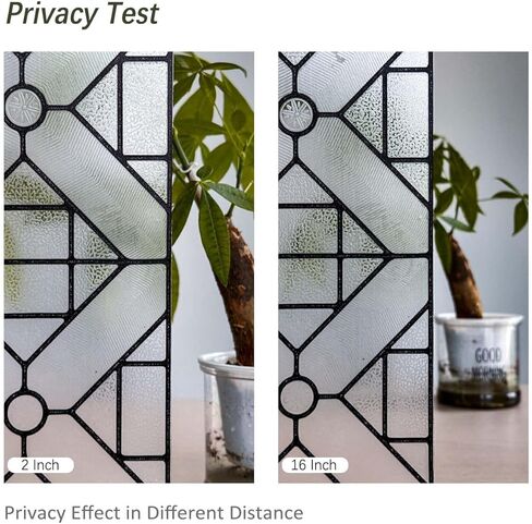 Original Hand-Drawn Leaded Glass Window Privacy Film for Bathroom, 16.93"x84.65", Chapel Frame in Kuwait