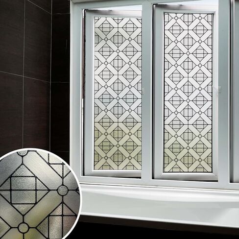 Original Hand-Drawn Leaded Glass Window Privacy Film for Bathroom, 16.93"x84.65", Chapel Frame in Kuwait