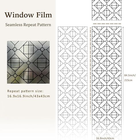 Original Hand-Drawn Leaded Glass Window Privacy Film for Bathroom, 16.93"x84.65", Chapel Frame in Kuwait
