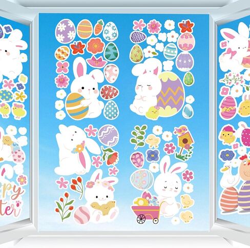 9 Sheets Easter Window Clings for Glass Windows, Cute Eggs Bunny Flower Window Stickers Decal for Home Office School Spring Decoration (Easter) in Kuwait