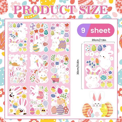 9 Sheets Easter Window Clings for Glass Windows, Cute Eggs Bunny Flower Window Stickers Decal for Home Office School Spring Decoration (Easter) in Kuwait
