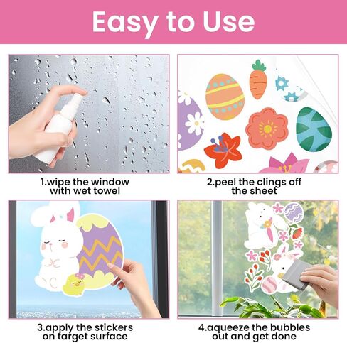 9 Sheets Easter Window Clings for Glass Windows, Cute Eggs Bunny Flower Window Stickers Decal for Home Office School Spring Decoration (Easter) in Kuwait