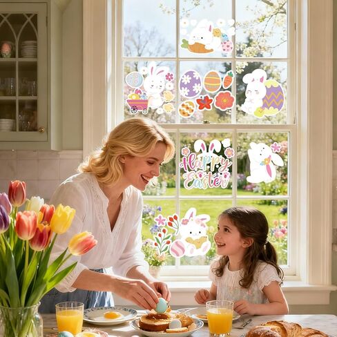 9 Sheets Easter Window Clings for Glass Windows, Cute Eggs Bunny Flower Window Stickers Decal for Home Office School Spring Decoration (Easter) in Kuwait