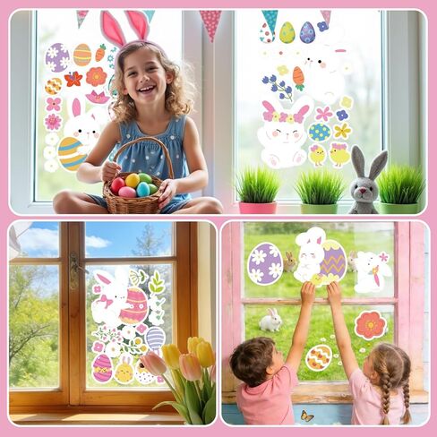 9 Sheets Easter Window Clings for Glass Windows, Cute Eggs Bunny Flower Window Stickers Decal for Home Office School Spring Decoration (Easter) in Kuwait