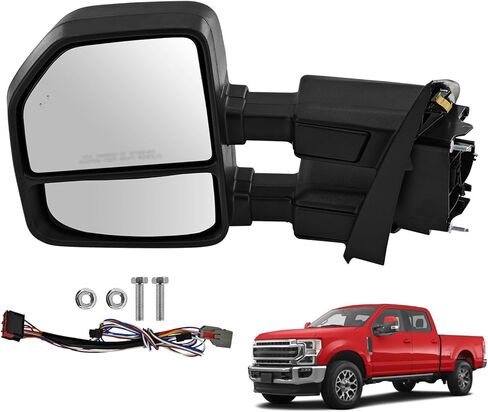 Left Driver Side Tow Mirror Compatible with Ford F250 F350 F450 2017-2022 W/Blind Spot Detection Support Power Glass Power Heated with Turn Signal Light & Puddle Light Manual Folding in Kuwait