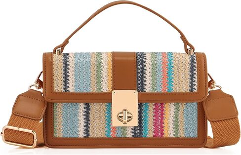 حقائب كروس منسوجة من القش من DEXMAY للنساء - حقائب يد بوهو للشاطئ بمقبض علوي - حقائب يد بمقبض كتف مع حزام عريض قابل للتعديل in Kuwait