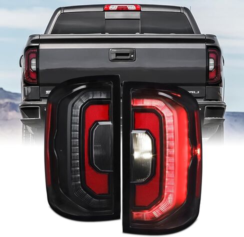 AKKON - Fit 2014 2015 2016 2017 2018 GMC Sierra 1500 [Upgrade to DENALI style] LED Tail Light Rear Brake Lamp Assembly Driver - Passenger Black in Saudi Arabia