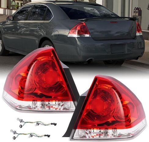 Rear Bumper Taillights Suitable Fit for 2006-2013 Chevy Impala LH+RH Replacement OE Model Red Brake Lamp with Bulb and Wiring Harness Kit in Kuwait