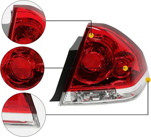 Rear Bumper Taillights Suitable Fit for 2006-2013 Chevy Impala LH+RH Replacement OE Model Red Brake Lamp with Bulb and Wiring Harness Kit in Kuwait